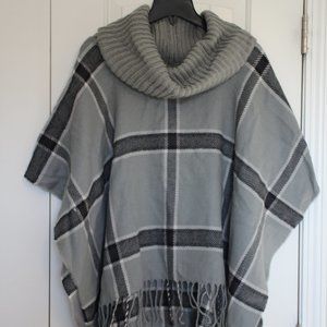 Apt. 9 Plaid Gray and Black Poncho Sweater NWT